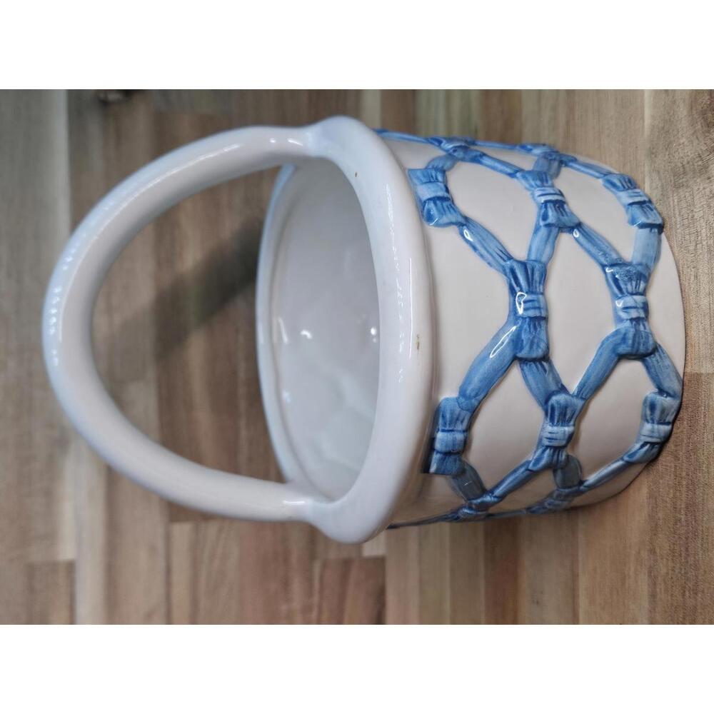 Vintage Italian Ceramic Lattice Basket Blue Woven Pottery 7" Tall Spring/Easter - Picture 7 of 15